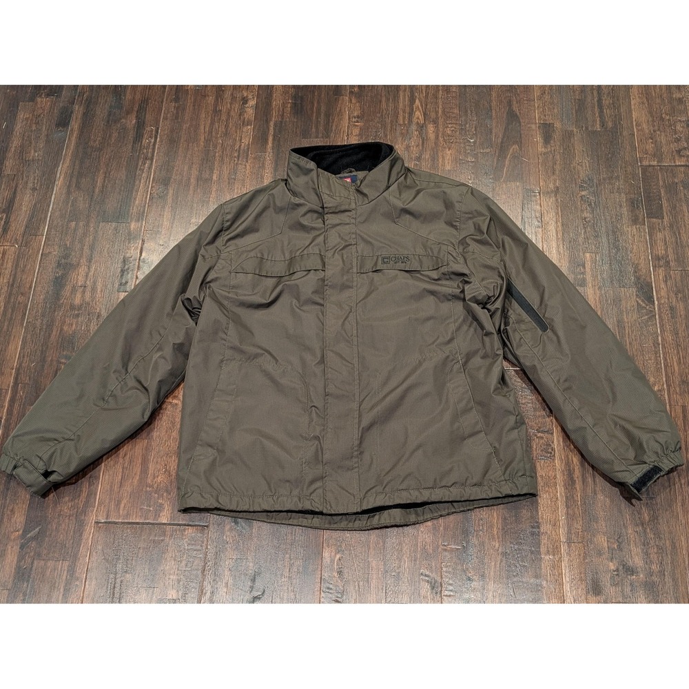 Chaps Jacket Mens XL Green Fleece Lined Ripstop Zip Storm Flap Pockets Winter